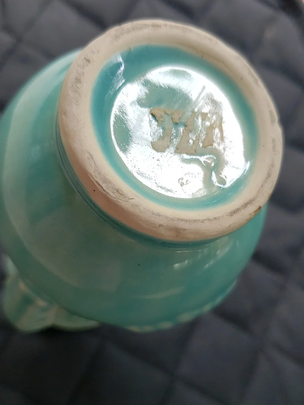Aqua Glazed Floral Relief Double-Handled Vase Usa
